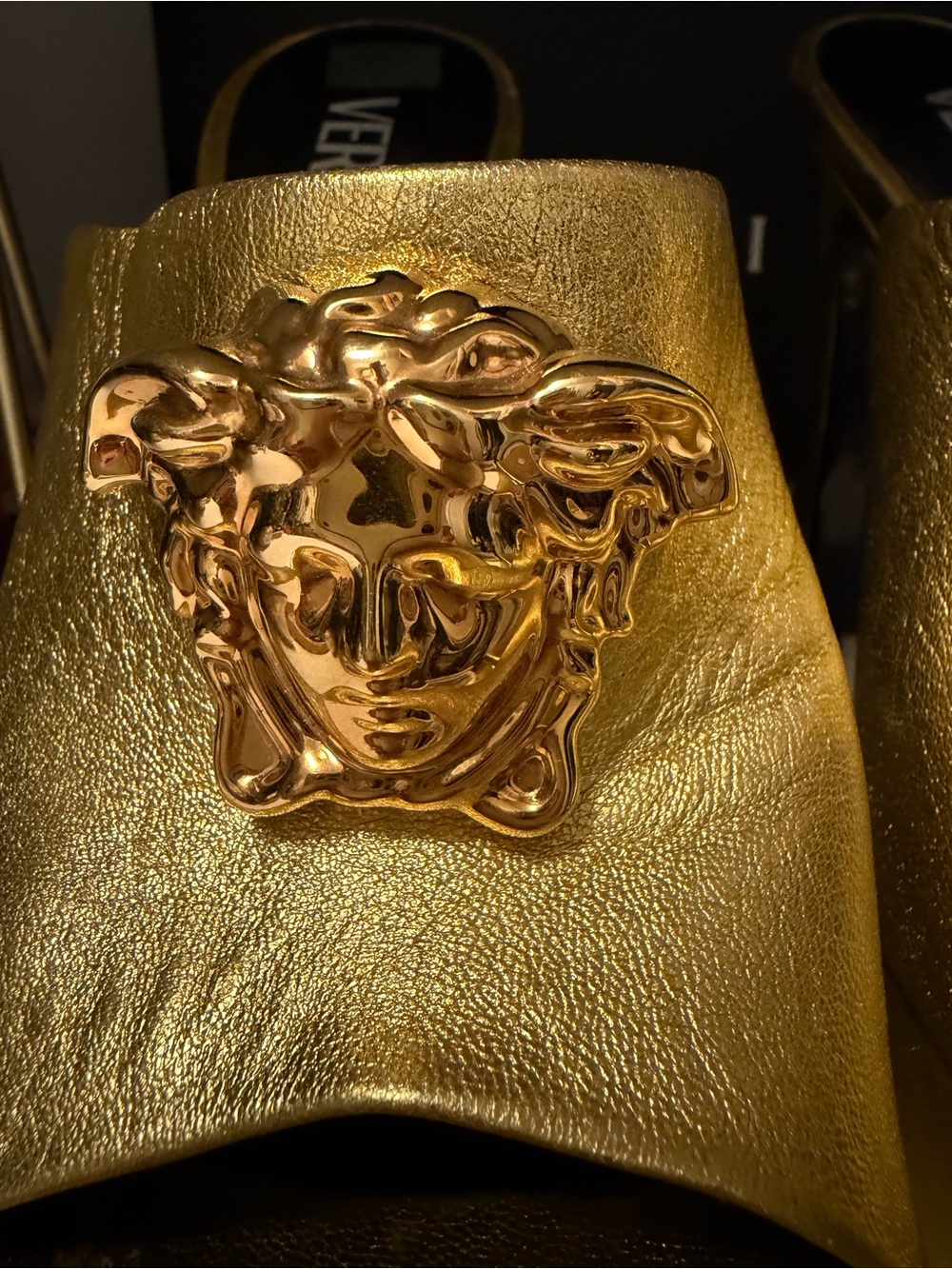 Versace Metallic Gold Medusa Platform Slide Mules Size 6.5 / 36.5 - Picture 6 of 10